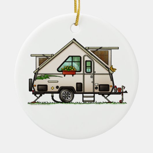 Aliner Pop Up RV Happy Camper Art Keramik Ornament (Vorne)