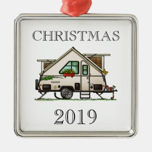 Aliner Pop Up RV Happy Camper art Ornament Aus Metall