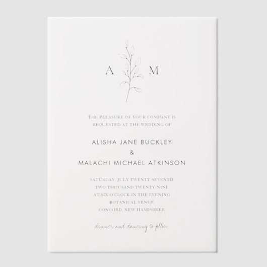 Alisha Botanical Elegante Wedding Pergament Einladungen (Vorderseite)