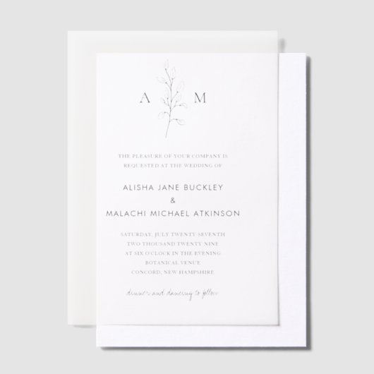 Alisha Botanical Elegante Wedding Pergament Einladungen (Versetzt)