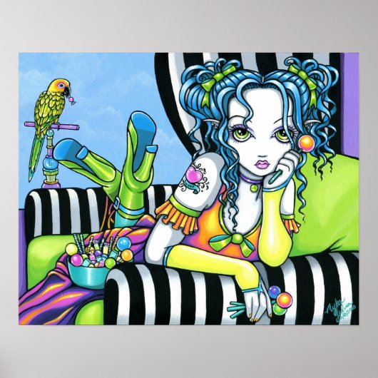 "Alisha" Candy Rainbow Parrot Fee Art Poster (Vorne)