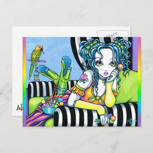 "Alisha" Candy Rainbow Parrot Fee Postkarte (Vorne/Hinten)