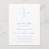 Alisha Dusty Blue Botanical Elegante Wedding Ankündigungspostkarte (Vorderseite)
