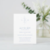 Alisha Dusty Blue Botanical Elegante Wedding Ankündigungspostkarte (Stehend Vorderseite)