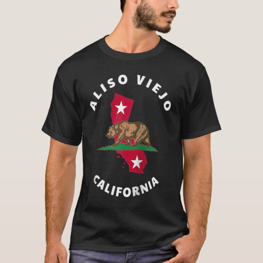 Aliso Viejo California CA Flag and Bear Abzeichen  T-Shirt (Vorderseite)