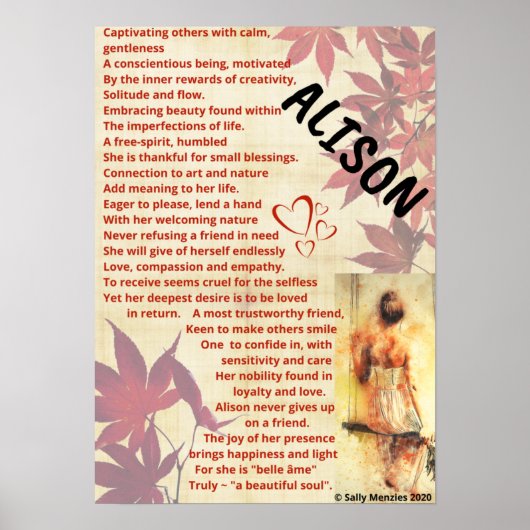 "Alison" Name Gedicht Poster (Vorne)