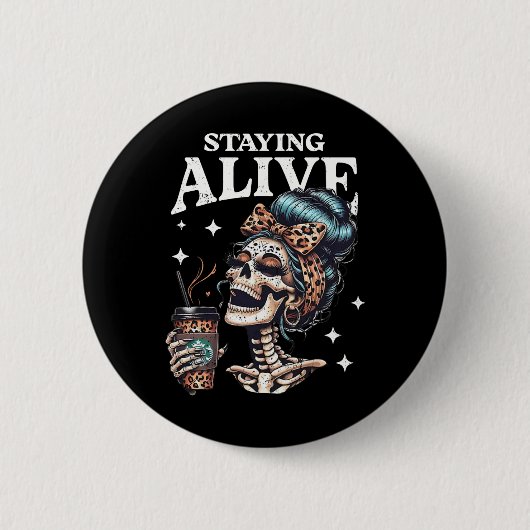 Alive Skeleton Halloween Leopard Messy Bun Women T Button (Vorderseite)