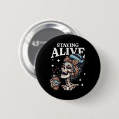 Alive Skeleton Halloween Leopard Messy Bun Women T Button (Vorne & Hinten)