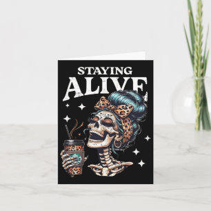 Alive Skeleton Halloween Leopard Messy Bun Women T Karte