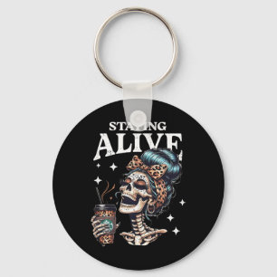 Alive Skeleton Halloween Leopard Messy Bun Women T Schlüsselanhänger