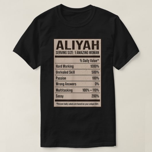 Aliyah Nutrition Fakten Name Nickname Alias Titel T-Shirt (Design vorne)
