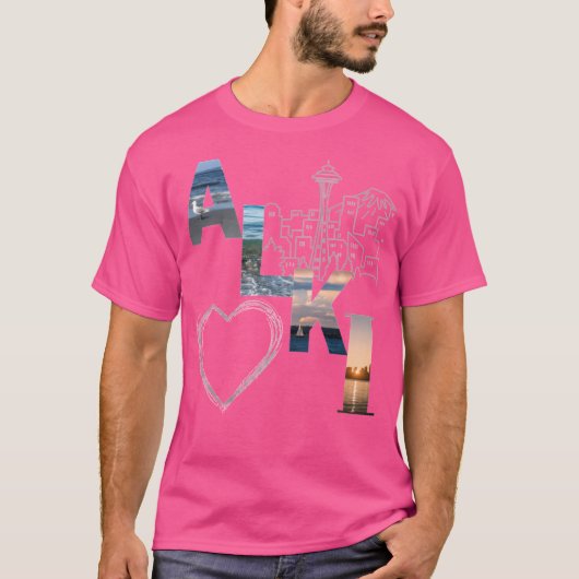Alki Beach Seattle Skyline Design T-Shirt (Vorderseite)