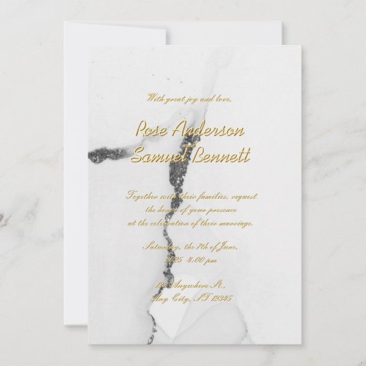 Alkohol Tinte Schwarz-weißer Glitzer Hochzeit Einl Einladung (Vorderseite)