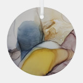 Alkoholfarbene Wirbel, gelbe Farbtöne, abstrakt. Ornament Aus Glas (Rückseite)