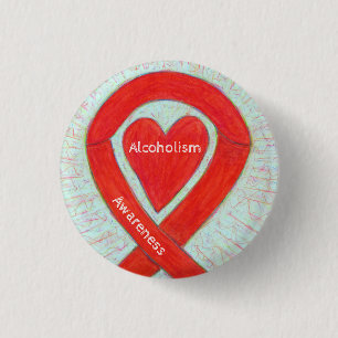 Alkoholische Bewusstseinsbildung Red Heart Ribbon  Button