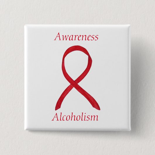 Alkoholische Bewusstseinsbildung Red Ribbon Custom Button (Vorderseite)