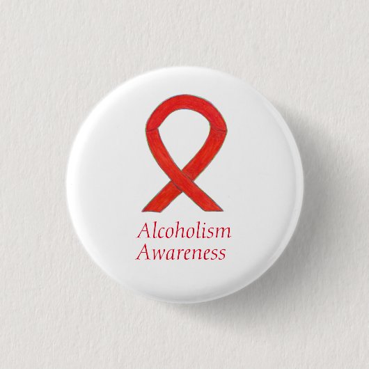 Alkoholische Bewusstseinsbildung Red Ribbon Custom Button (Vorderseite)
