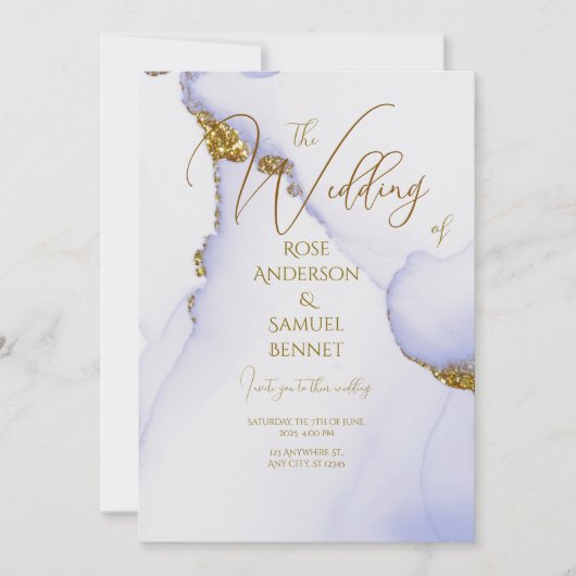 Alkoholtink Handmade Glitzer Einladung Hochzeit (Vorderseite)