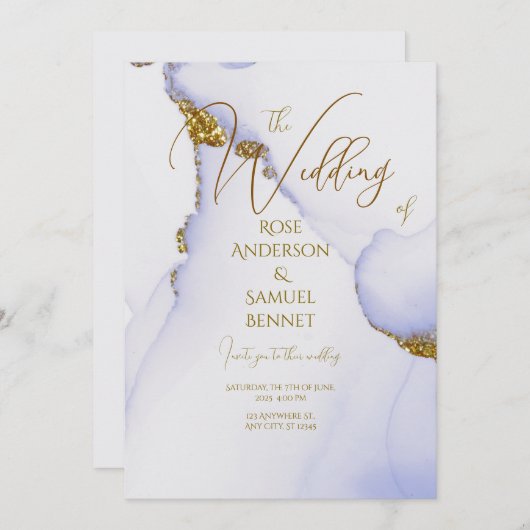 Alkoholtink Handmade Glitzer Einladung Hochzeit (Vorne/Hinten)