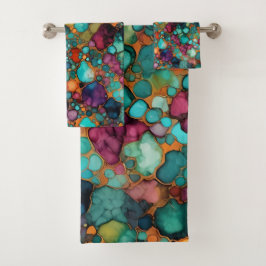 Alkoholtink Muster farbenfroh lebendig Badhandtuch Set