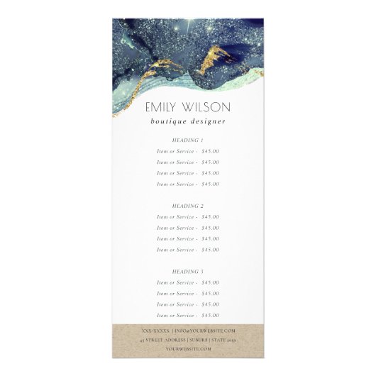 Alkoholtink Silver Navy Blue Glitzer Service Price Werbekarte (Vorne)