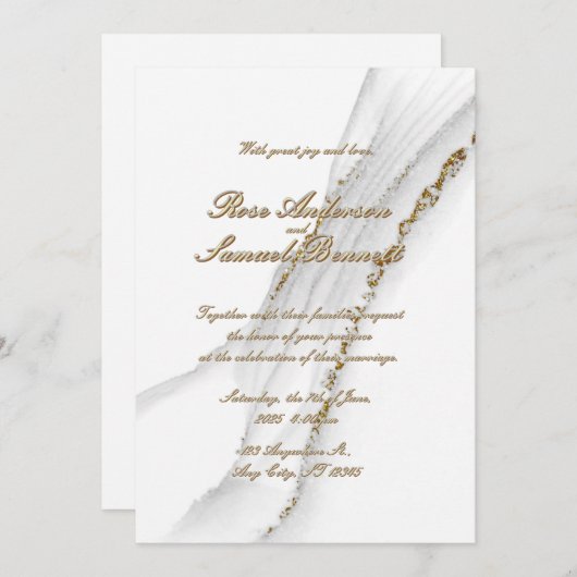 Alkoholtink Weißer Glitzer Einladung Hochzeit (Vorne/Hinten)