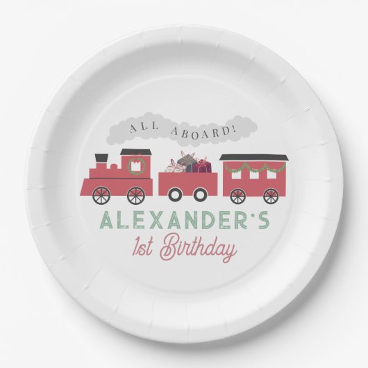 All Aboard Christmas Steam Train Birthday Pappteller (Vorderseite)