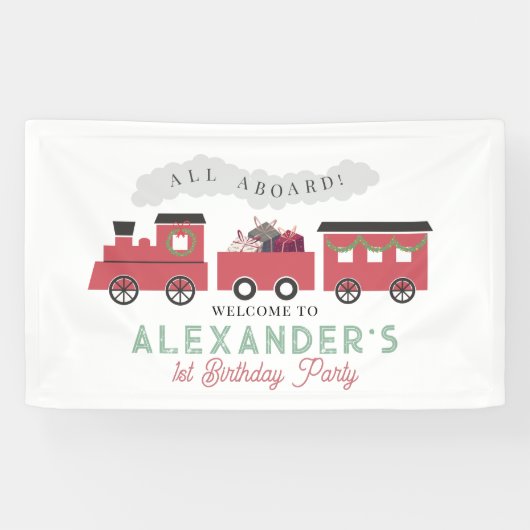 All Aboard Crhistmas Steam Train Birthday Welcome Banner (Horizontal)