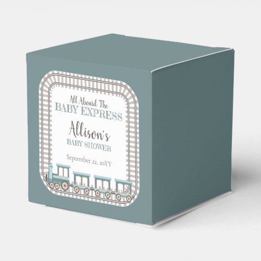 All Aboard the Baby Express Train Boy Baby Shower Geschenkschachtel (Rückseite)