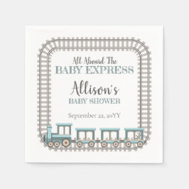 All Aboard the Baby Express Train Boy Baby Shower Serviette