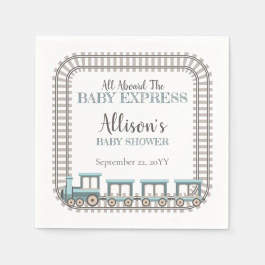 All Aboard the Baby Express Train Boy Baby Shower Serviette (Vorderseite)