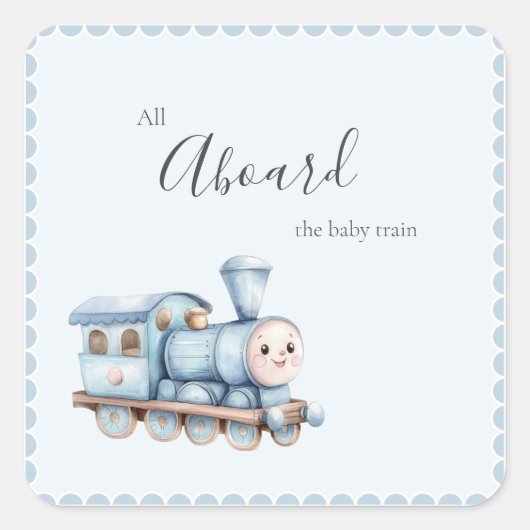 All Aboard the Baby Train Blue Baby Shower Sticker (Vorderseite)