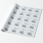 All Aboard the Baby Train Blue Boy Baby Shower Geschenkpapier (Ungerollt)