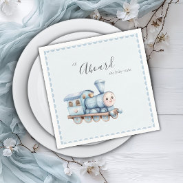 All Aboard the Baby Train Blue Boy Baby Shower Serviette