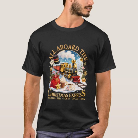 All Aboard The Christmas Express Believe Train Art T-Shirt (Vorderseite)