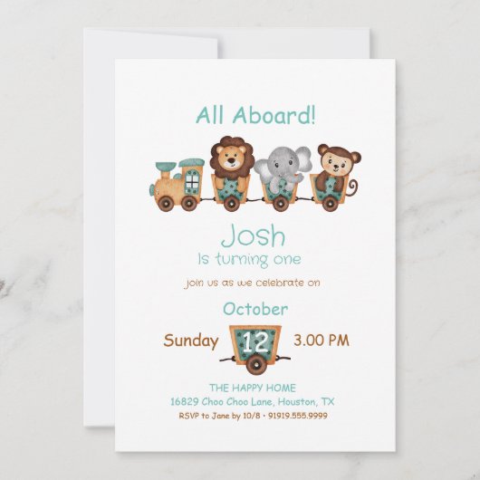 ALL ABOARD Train Fiesta Kindergeburtstag Einladung (Vorderseite)