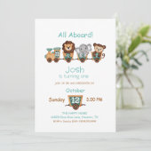 ALL ABOARD Train Fiesta Kindergeburtstag Einladung (Stehend Vorderseite)