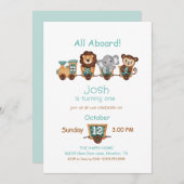 ALL ABOARD Train Fiesta Kindergeburtstag Einladung (Vorne/Hinten)