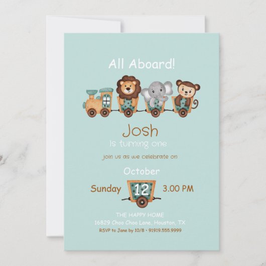 ALL ABOARD Train Fiesta Kindergeburtstag Einladung (Vorderseite)