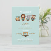ALL ABOARD Train Fiesta Kindergeburtstag Einladung (Stehend Vorderseite)