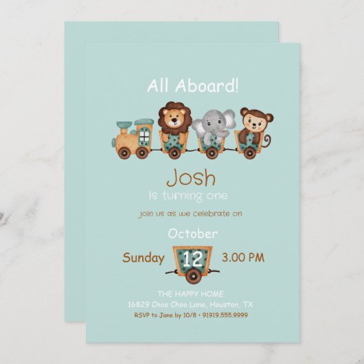 ALL ABOARD Train Fiesta Kindergeburtstag Einladung (Vorne/Hinten)