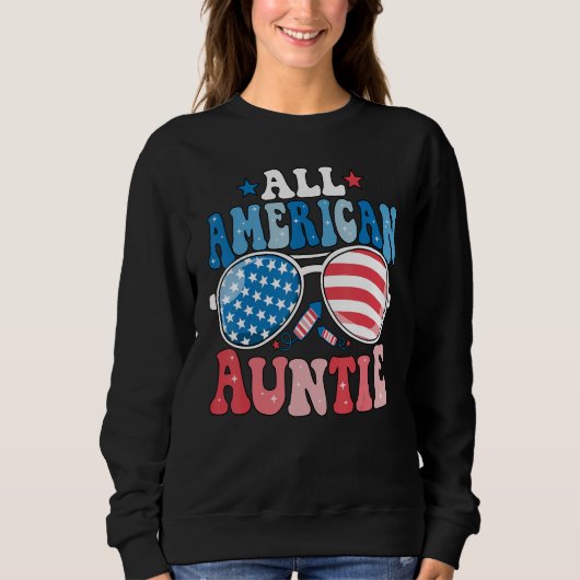 All American Auntie Sunglasses 4th of July Family Sweatshirt (Vorderseite)