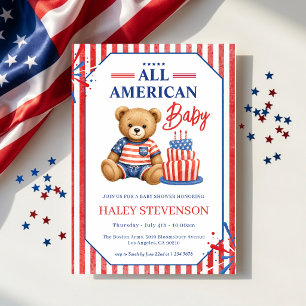 All American Baby Shower Patriotischer Teddybär Ju Einladung