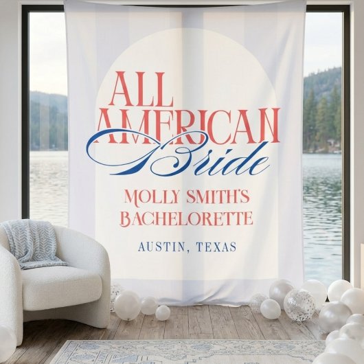 All American Blue Stripe Bachelorette Banner Wandteppich