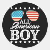 All American Boy 4. Juli USA Sonnenbrille Runder Aufkleber (Vorderseite)