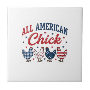 All American Chick Patriotisches Hühner-Shirt Desi Fliese