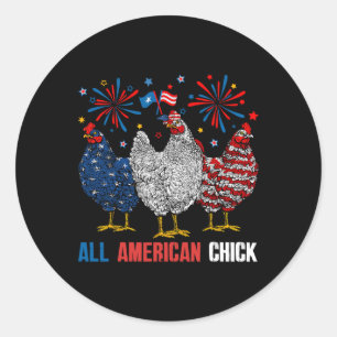 All American Chick Retro 4. Juli Patriotisch USA Runder Aufkleber