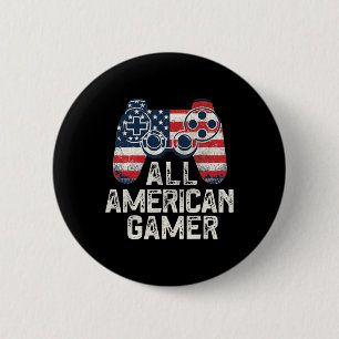 All American Gamer 4th July Video Game Gaming Button