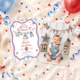 All American Girl 1. Geburtstagsfoto Einladung