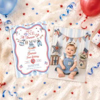All American Girl 1. Geburtstagsfoto Einladung